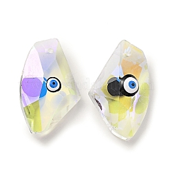 Perles en verre transparentes, avec l'émail, facette, polygone avec motif mauvais œil, noir, 23.5x38x13mm, Trou: 2mm