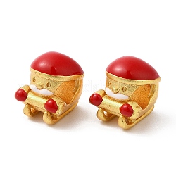 Christmas Rack Plating Brass Enamel European Beads, Large Hole Beads, Long-Lasting Plated, Santa Claus, Matte Gold Color, 11.5x10x10mm, Hole: 4.5mm