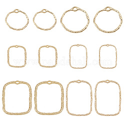 Sunnyclue 36 pz 6 stili in lega di pendenti con castone aperto sul retro, per resina UV fai da te, resina epossidica, Gioielli fioriti pressati, Rettangolo e anello, oro chiaro, 21.5~46x17~32.5x1.5~2mm, Foro: 3~1.5 mm, 6pcs / style