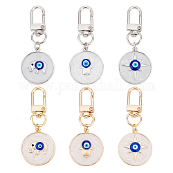 ARRICRAFT 6Pcs 6 Style Alloy Enamel Turkish Blue Evil Eye Pendant Decoration, with Iron Swivel Clasps, Clip-on Charms, for Keychain, Purse, Backpack Ornament, Stitch Marker, Mixed Patterns, 6.5cm, 1pcs/style