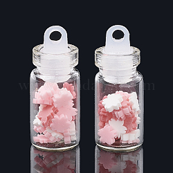 Ручной полимерной глины ногтей декоративные аксессуары, с стеклянной бутылкой для желаний и пластиковой пробкой для ccb, цветок, розовые, 4x4~4.5x0.5~1 мм, Бутылка: 27.5x11 мм, отверстие : 3 мм
