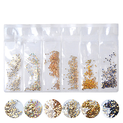 Glass Rhinestone Flat Back Cabochons, Nail Art Decoration Accessories, Faceted, Half Round, Mixed Color, 1.3mm, about 1440pcs/bag