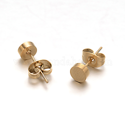 Ion Plating(IP) Flat Round 304 Stainless Steel Stud Earrings, Hypoallergenic Earrings, Real 18K Gold Plated, 5x2mm, Pin: 0.8mm