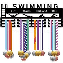 Support de mur d'affichage de support de cintre de médaille de fer de mode, 3 ligne, avec des vis, noir, natation, des sports, 150x400mm, Trou: 5mm