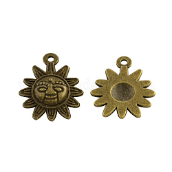 Tibetan Style Alloy Sun Pendants, Cadmium Free & Nickel Free & Lead Free, Antique Bronze, 20x16x3mm, Hole: 1.5mm, about 751pcs/1000g