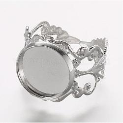 Манжетное филигранное кольцо из латуни, поделки кольцо материалы, цветок, серебристый цвет, 17.5 мм