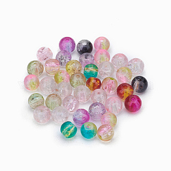 Due perle di vetro tono crackle, tondo, colore misto, 4mm, Foro: 1.1~1.3 mm