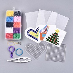 10 Farben 1000 Stück Sicherungsperlen Kits für Kinder, Schlüsselbundherstellung, einschließlich zufälliges 3pcs Musterpapier, Papier bügeln, Steckbretter, Mischfarbe, 5x5 mm, 100 Stk. je Farbe