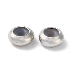 Perline di distanziatore in ottone, con silicone all'interno, perle scorrevoli, branelli del tappo, rondelle, platino, 7x3mm, Foro: 2 mm