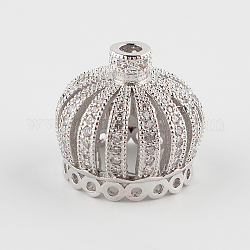 Filigrane micro en laiton de la Couronne préparent perles cubes de zircone, platine, 18x21mm, trou: 16 mm et 3 mm