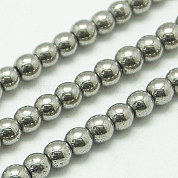 Chapelets de perles en hématite synthétique sans magnétiques, ronde, Plaqué Argent, 4mm, Trou: 1mm, Environ 100 pcs/chapelet, 15.7 pouce