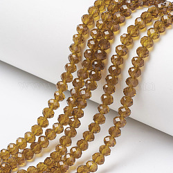 Glass Beads Strands, Faceted, Rondelle, Dark Goldenrod, 4x3mm, Hole: 0.4mm, about 123~127pcs/strand, 16.5~16.9 inch(42~43cm)