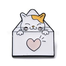 Süße Katzen-Emaille-Pins, Schwarze Legierungsbrosche für Damen, Valentinstag Thema, Herz, 29x24x1.5 mm