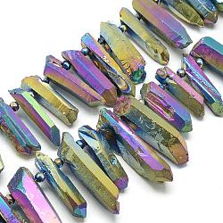Plated Natural Quartz Crystal Beads Strands, Nuggets, Multi-color Plated, 20~50x5~15x5~15mm, Hole: 1mm, about 33~38pcs/strand, 15.7 inch