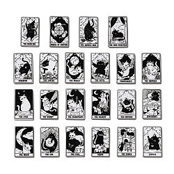 Tarot Theme Printed Acrylic Pendants, Rectangle with Cat Pattern Charms, Mixed Pattern, Black, 39x24x2.5mm, Hole: 1.8mm