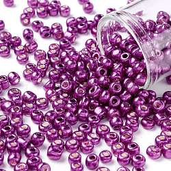 6/0 Glass Seed Beads, Metallic Colours Style, Round, Purple, 6/0, 4mm, Hole: 1.5mm, about 500pcs/50g