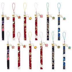 6Pcs Japanese Enamel Flower Brass Sakura Mobile Straps, with Polyester Cord for Mobile Phone Decoration, Mixed Color, 19cm, 6pcs/set