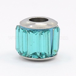 Glass European Beads, Large Hole Drum Beads, with 304 Stainless Steel Core, Faceted, Dark Turquoise, 11x10mm, Hole: 5mm