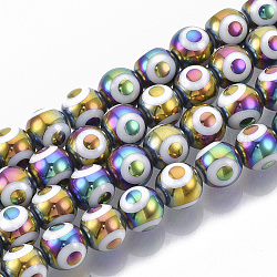 Chapelets de perles en verre électroplaqué, rond avec motif de mauvais œil, colorées, 8x7.5mm, Trou: 1.2mm, Environ 40 pcs/chapelet, 12.2 pouce