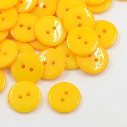 Botones de costura de acrílico, botones de plástico para el diseño de vestuario, 2 agujero, teñido, plano y redondo, oro, 15x2mm, agujero: 1 mm