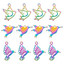 DICOSMETIC 24pcs 3 Styles 304 Stainless Steel Multi Color Bird Charms Hummingbird Charms Pegeon Charms Animal Shape Charms for Necklace Bracelet Jewelry Making,Hole:1.5mm
