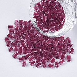 6/0 de dos abalorios de la semilla de cristal tallado, hexágono, transparente colores dentro del arco iris, rojo violeta medio, 3.5~5x3.5~4mm, agujero: 1 mm, aproximamente 4500 unidades / bolsa