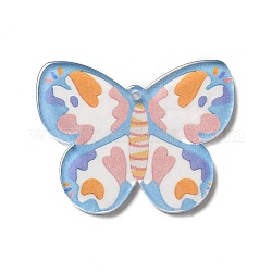 Pendenti acrilici stampati, farfalla, cielo blu profondo, 27x35x2mm, Foro: 1.6 mm