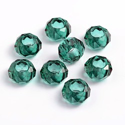 Perles européennes en verre, Perles avec un grand trou   , pas de noyau métallique, rondelle, sarcelle, 14x8mm, Trou: 5mm