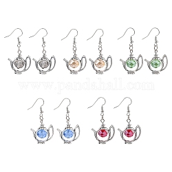 Trendy Tibetan Style Teapot Dangle Earrings, with Glass Beads and Brass Earring Hooks, Mixed Color, 45mm