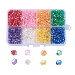 AB Color Plated Eco-Friendly Transparent Acrylic Beads, Faceted, Bicone, Mixed Color, 4x4mm, Hole: 1mmt, 1536pcs/box