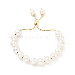 Bracelet coulissant en perles de coquillage avec chaîne serpent en laiton, sans plomb et sans cadmium, véritable 18k plaqué or, perles: 10 mm, diamètre intérieur: 1-1/4~2-3/4 pouce (3.1~6.9 cm)