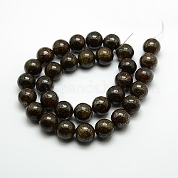 Rondes bronzite naturelle perles brins, café, 8mm, Trou: 1mm, Environ 47 pcs/chapelet, 15.3 pouce
