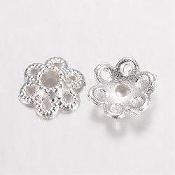 Cappucci di perline in lega, fiore della cavità 6-petalo, colore argento placcato, 6.5x2mm, Foro: 1 mm