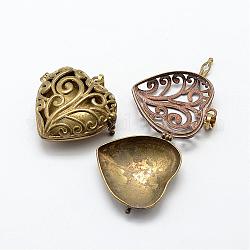 Brass Hollow Cage Pendants, Heart, Raw(Unplated), Nickel Free, 35x35x14.5mm, Hole: 4x8mm, inner size: 29.5x29.5mm