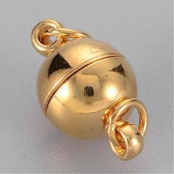 Латунные магнитные застежки с петлями, с открытыми кольцами, без никеля , круглые, золотые, 14x8 мм, отверстие : 2 мм
