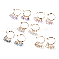 C-shape with Glass Beads Dangle Stud Earrings, 304 Stainless Steel Half Hoop Earrings for Women, Mixed Color, 56x33.5mm, Pin: 0.8mm