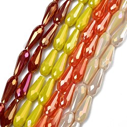 Chapelets de perles en verre opaque électrolytique, plein arc-en-plaqué, facette, larme, couleur mixte, 15x6mm, Trou: 1mm, Environ 50 pcs/chapelet, 28.35 pouce (72 cm)