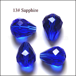 Imitazione branelli di cristallo austriaco, grado aaa, sfaccettato, goccia, blu, 8x10mm, Foro: 0.9~1 mm