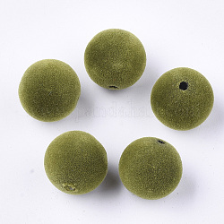 Abalorios de acrílico flocky, redondo, verde oliva, 16x15.5~16mm, agujero: 2 mm