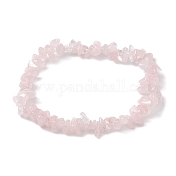 Pulseras elásticas con cuentas de chips de cuarzo rosa natural para mujer, diámetro interior: 2-1/4~2-1/2 pulgada (58~62 mm)