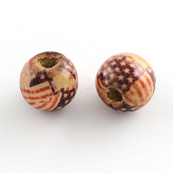 Round Printed Wood Beads, Light Coral, 13x12mm, Hole: 3~4mm, about 1560pcs/1000g