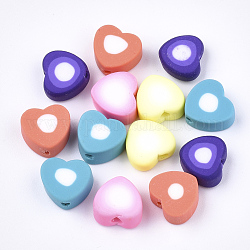 Manuell Polymer Ton Perlen, Herz, Mischfarbe, 9~9.5x10x4~5 mm, Bohrung: 1.4~1.8 mm