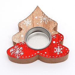 Natural Wooden Candle Holder, with Aluminum Jar, for Christmas, Christmas Tree, Red, 103x100x22mm