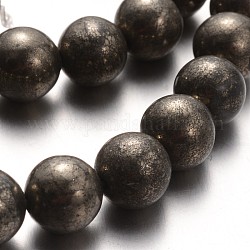 Round Natural Pyrite Beads Strands, 8mm, Hole: 1mm, about 51pcs/strand, 15.7inch