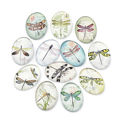Cabochons en verre à plat, pour les projets de bricolage, motif libellule, ovale, couleur mixte, 25x18x5.5mm