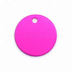 Colored Aluminum Pendants, Laser Cut, Double Sided Dog Pet Name Phone Number ID Tag Charm, Flat Round, Magenta, 20x1mm, Hole: 3mm