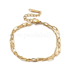 Ion Plating(IP) 304 Stainless Steel Paperclip & Dapped Chains Double Layer Multi-strand Bracelet for Women, Real 14K Gold Plated, 5-7/8 inch(15cm)
