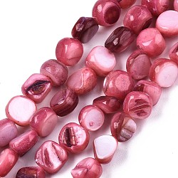 Eau douce naturelle de coquillage perles brins, teinte, pépites, rose chaud, 6~7x5~7x2~7mm, Trou: 0.8mm, Environ 58~62 pcs/chapelet, 14.57~15.35 pouce (37~39 cm)