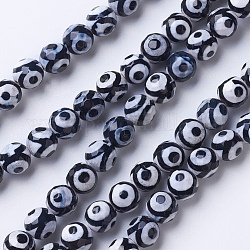 Natural Grade A Agate Beads Strands, Dyed & Heated, Round, Faceted, Black, 8mm, Hole: 1.2mm, about 48pcs/strand, 15.1 inch(38.5cm)
