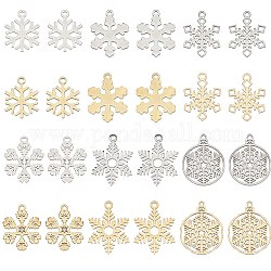 Sunnyclue 24 piezas 12 estilo 201 y 304 colgantes de acero inoxidable, Navidad copo de nieve, acero color oro y acero, 15~22x13~20x1~1.5mm, agujero: 1.4~1.6 mm, 2 piezas / style